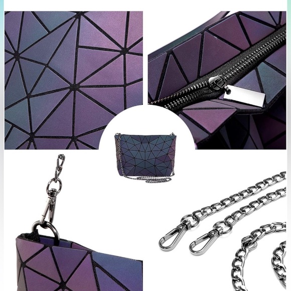 LOVEVOOK Geometric Luminous Purse - Holographic Reflective Crossbody Bag Wallet - Picture 2 of 7